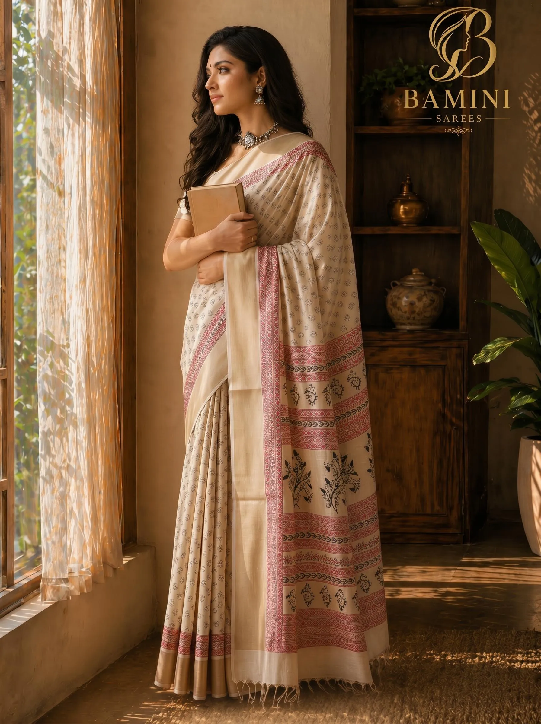 Ivory Soft Tussar Printed Saree