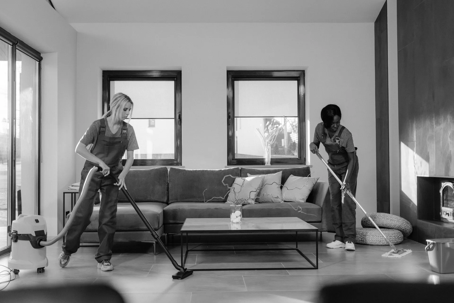 Professional deep cleaning team at work