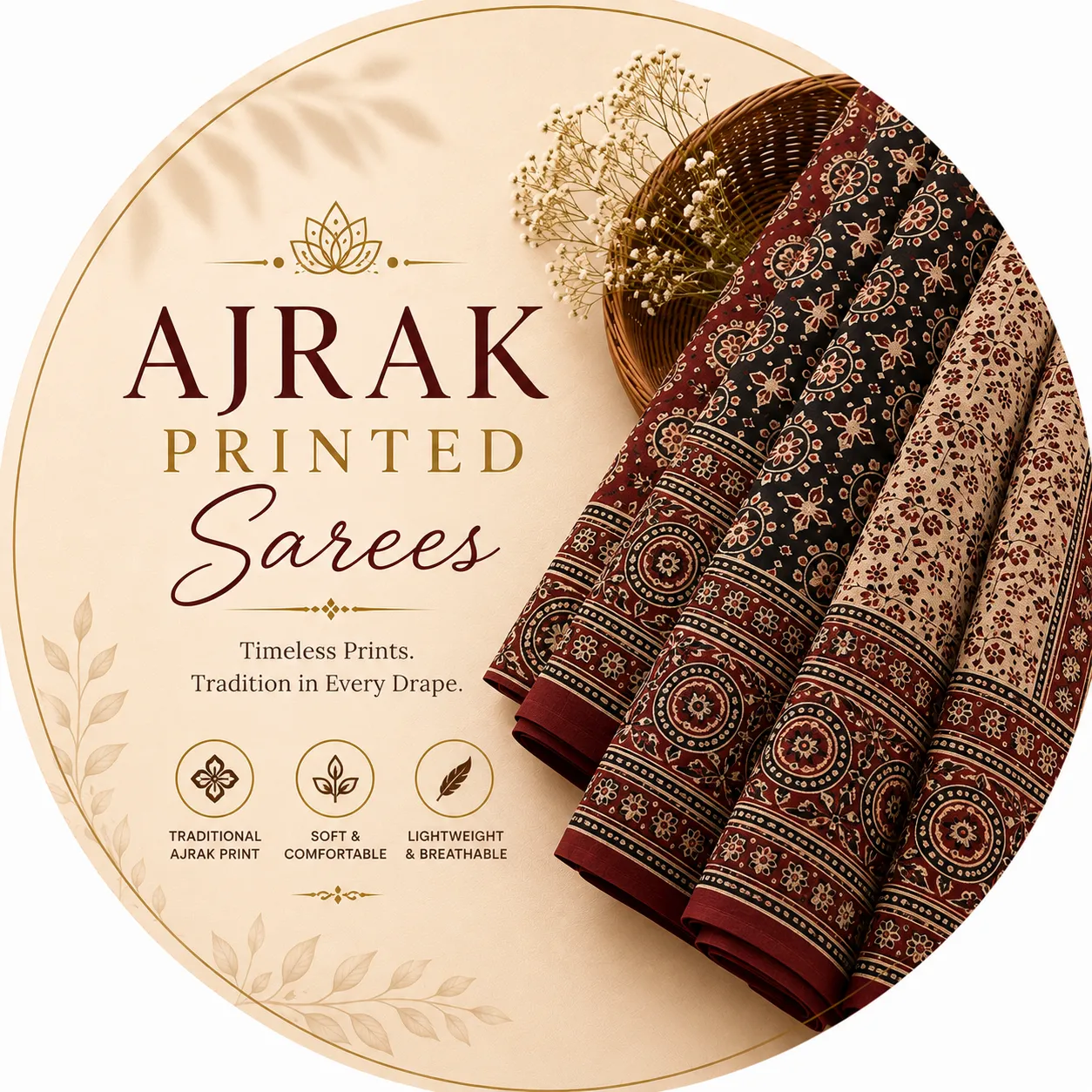 Ajrak printed sarees