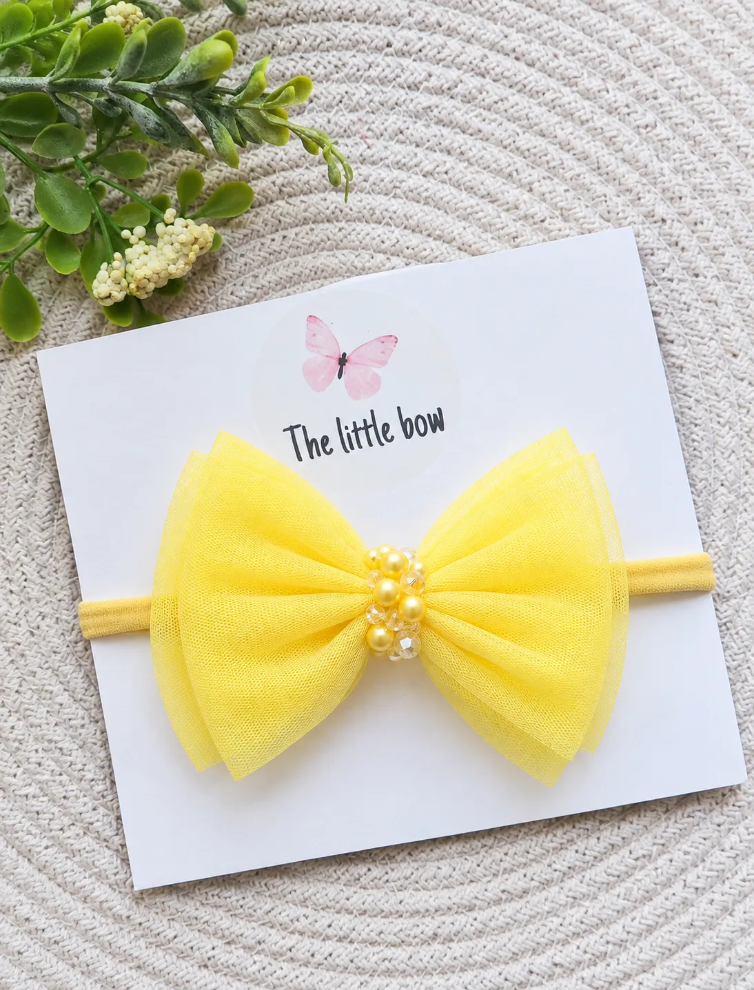 Yellow Beaded bow headband
