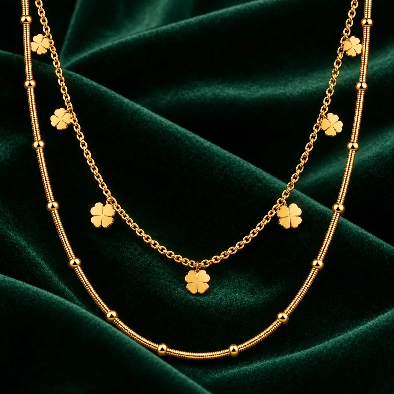 316L Stainless Steel PVD Gold Plated Layered Charm Necklace