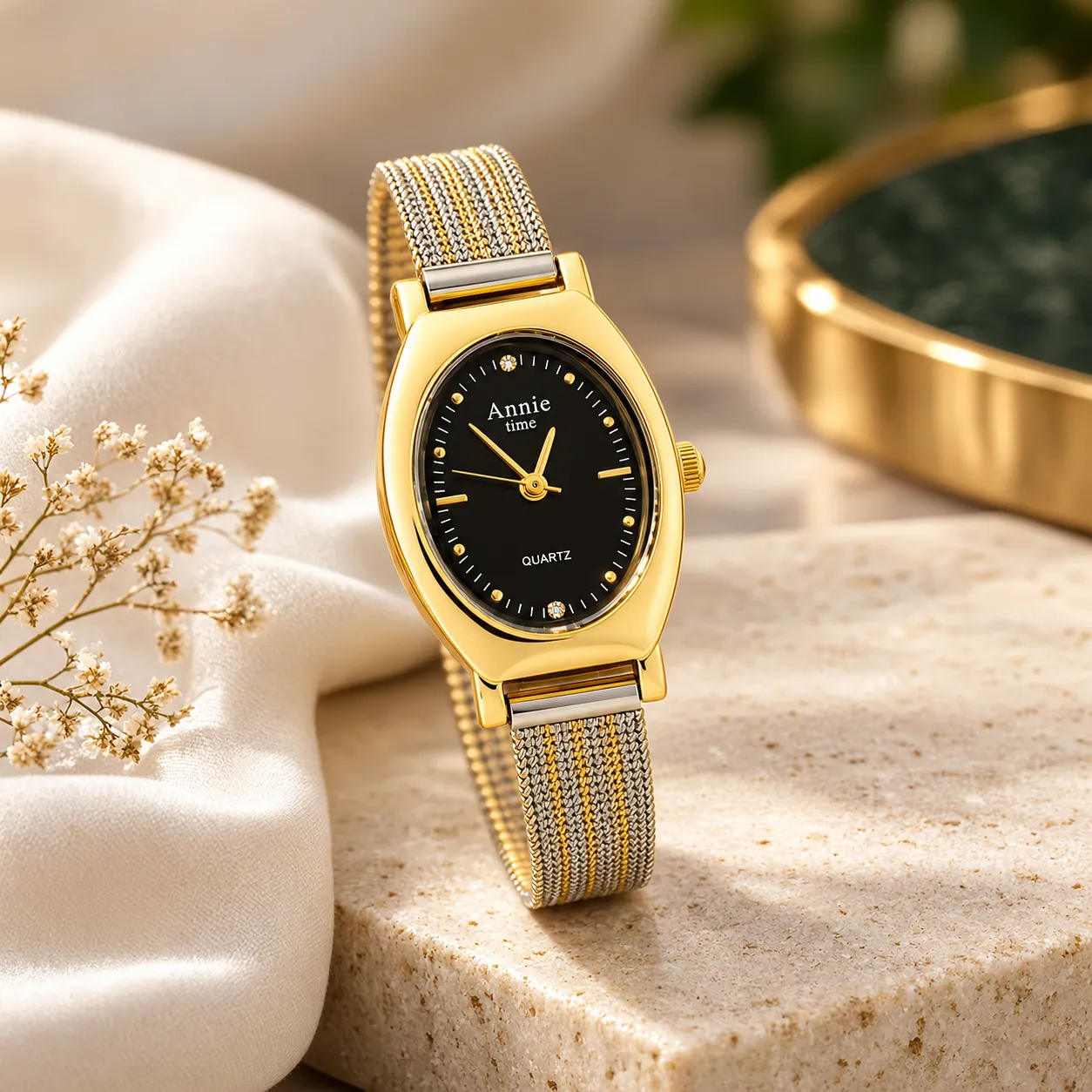 316L Stainless Steel 18KT Gold-Tone PVD Finish Niya Noir Watch