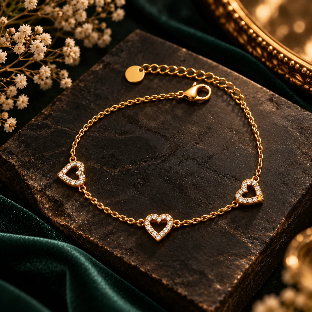 316L Stainless Steel 18KT Gold-Tone Heart Charm Bracelet