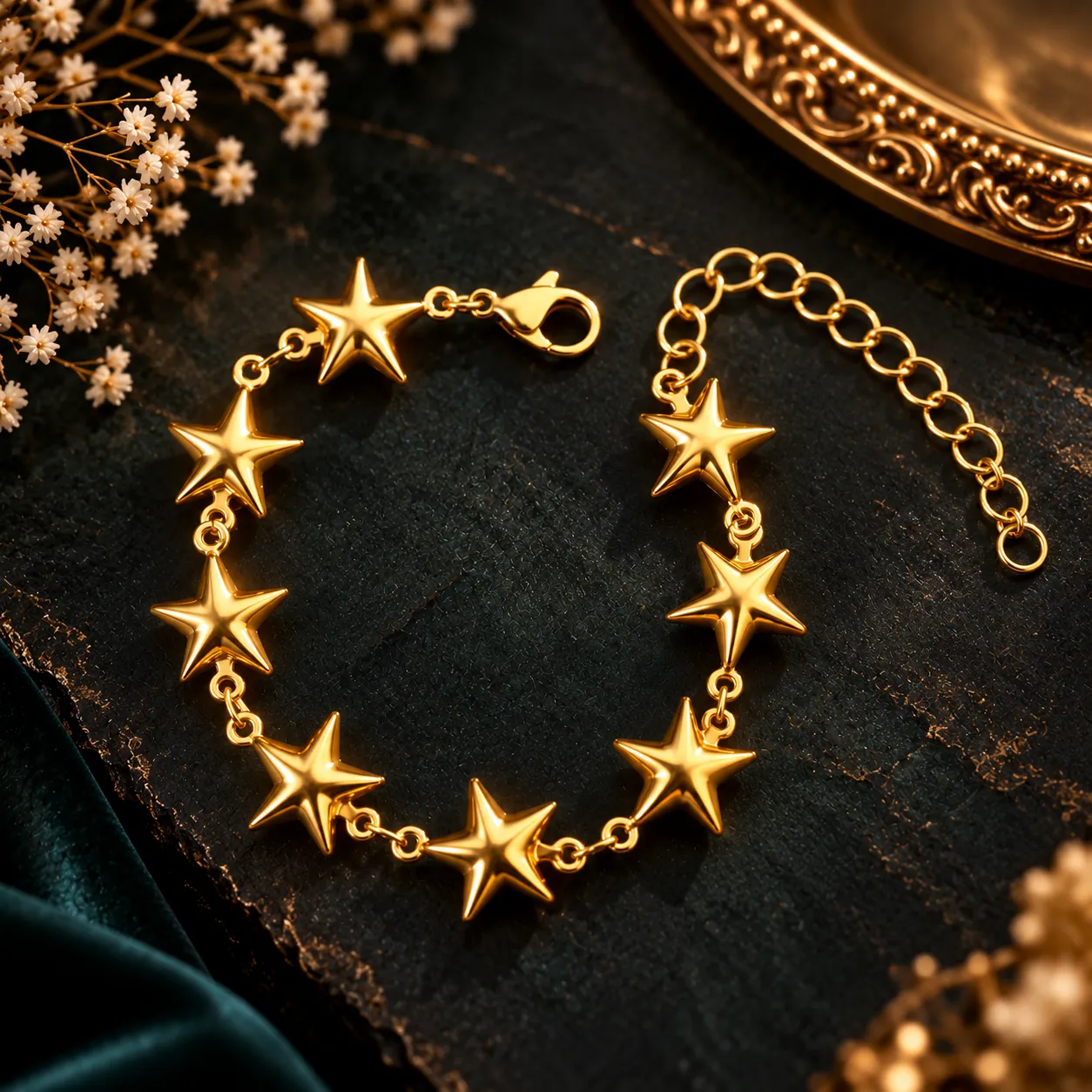 316L Stainless Steel 18KT Gold-Tone Star Charm Bracelet