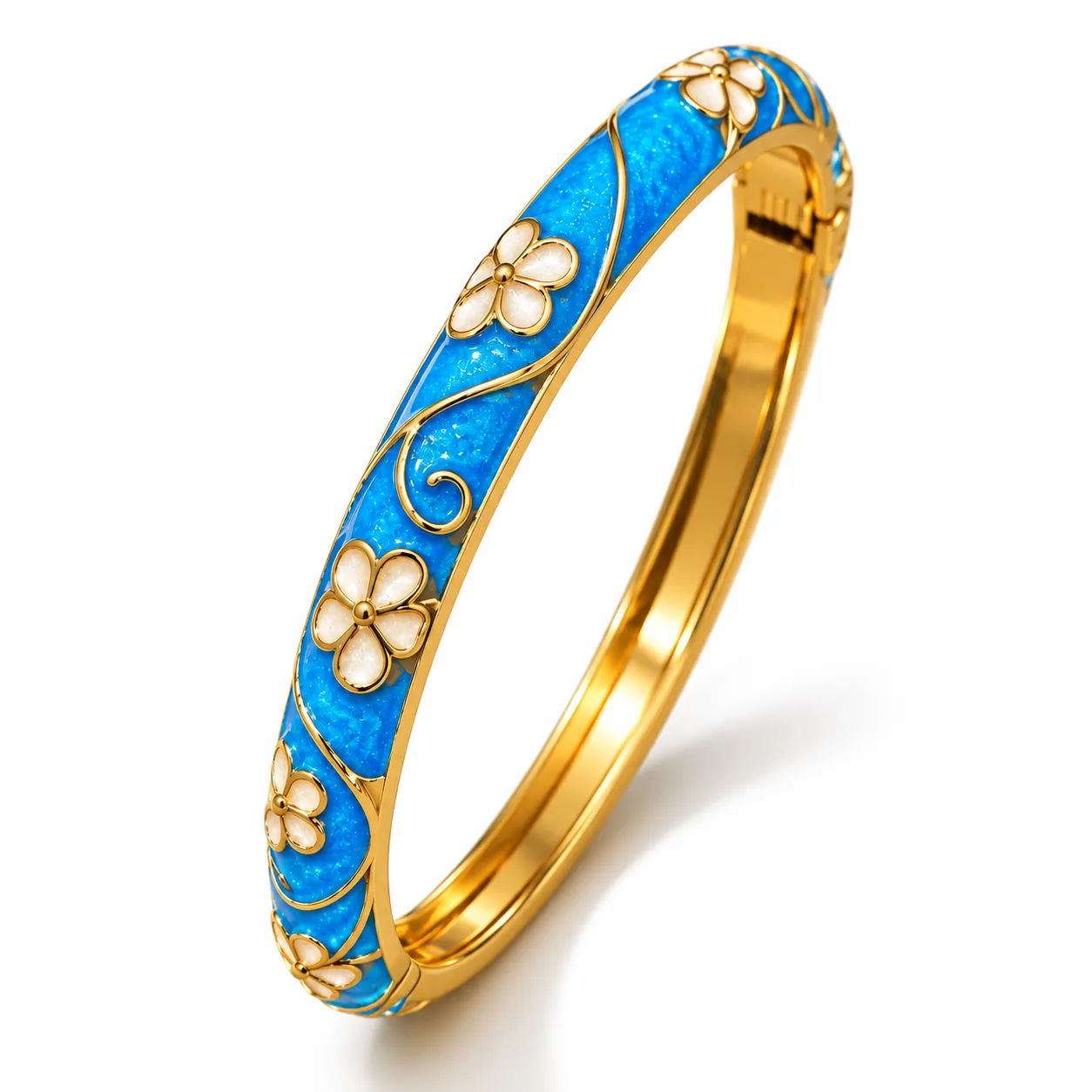 Blue Floral Enamel Kada Bracelet