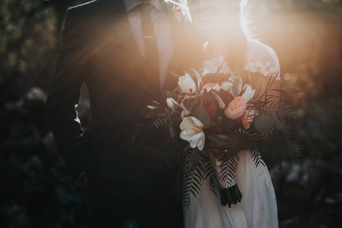 Wedding couple at golden hour